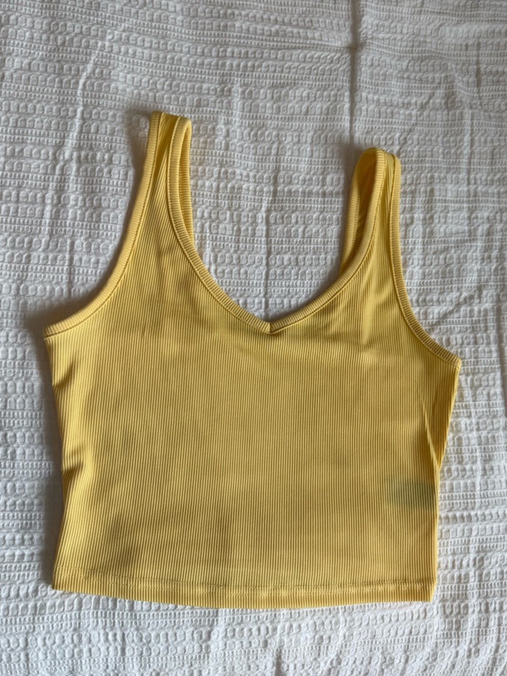 SHEIN Yellow Ribbed V-Neck Cropped Tank